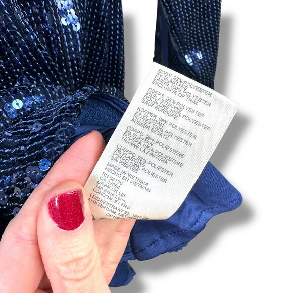 Free People NWT Midnight Navy Sophie Sequin Button Collared A-Line Mini Dress XS - Picture 6 of 9